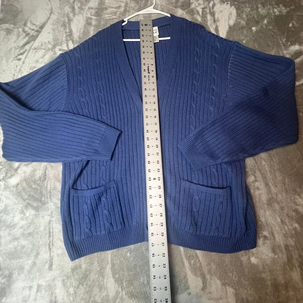 John‎ Blair 2XL RG Blue Acrylic Cable Knit V-Neck Button Front Cardigan Sweater